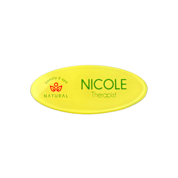 Customized yellow printed nametag oval shape