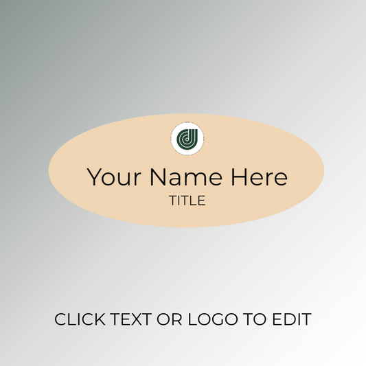 beige oval shape nametag