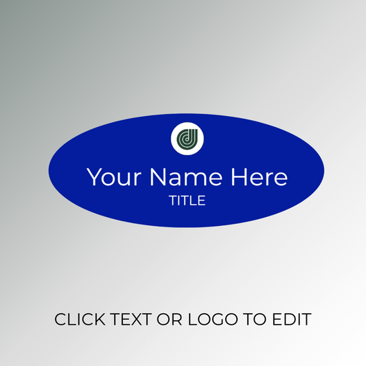 blue oval shape nametag