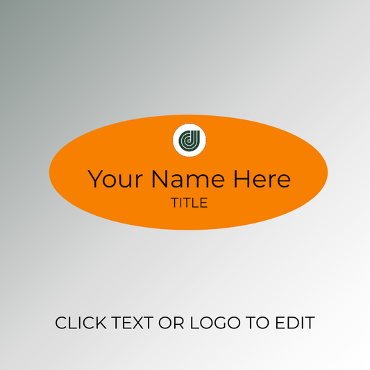 orange oval shape nametag