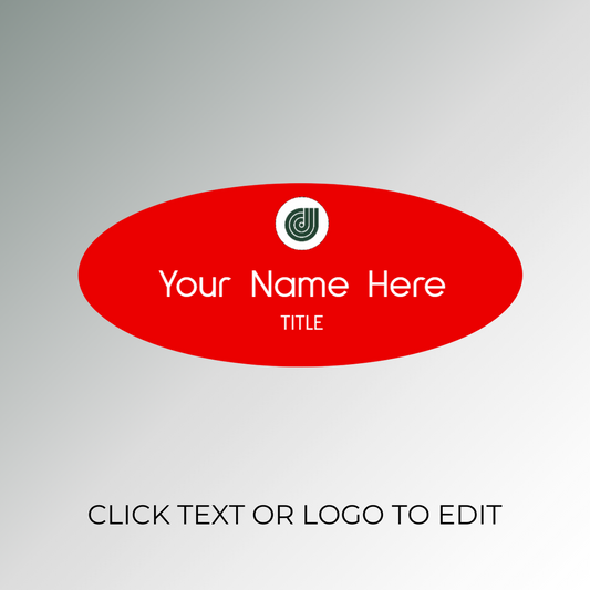 red oval shape nametag