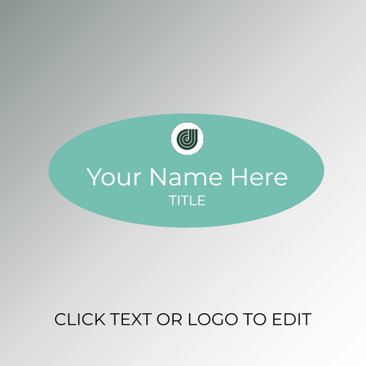 teal oval shape nametag