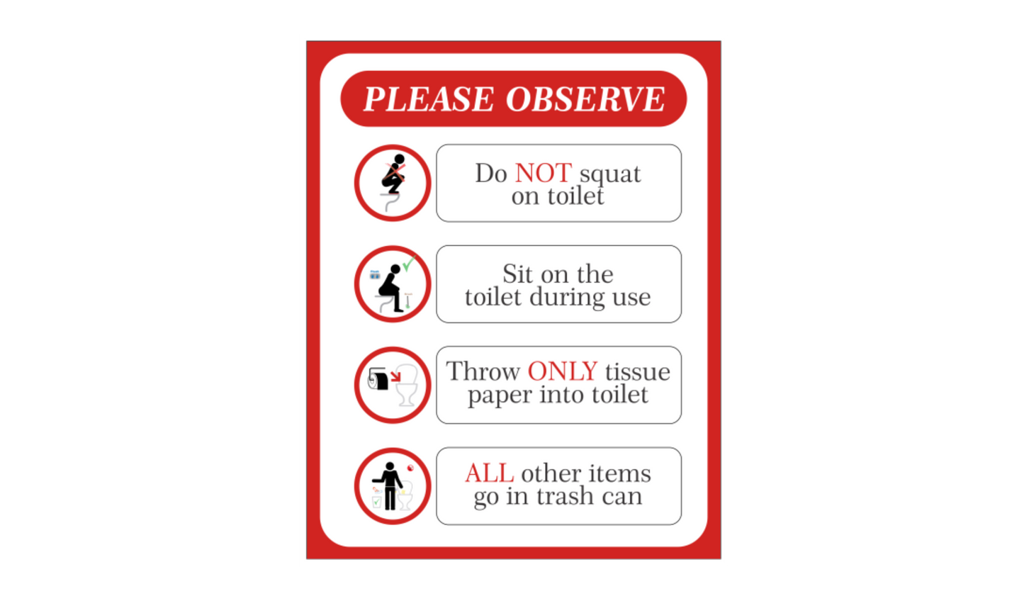 1080 Vinyl Toilet Etiquette Sign (8.0in x 10.0in x 3.0mm)