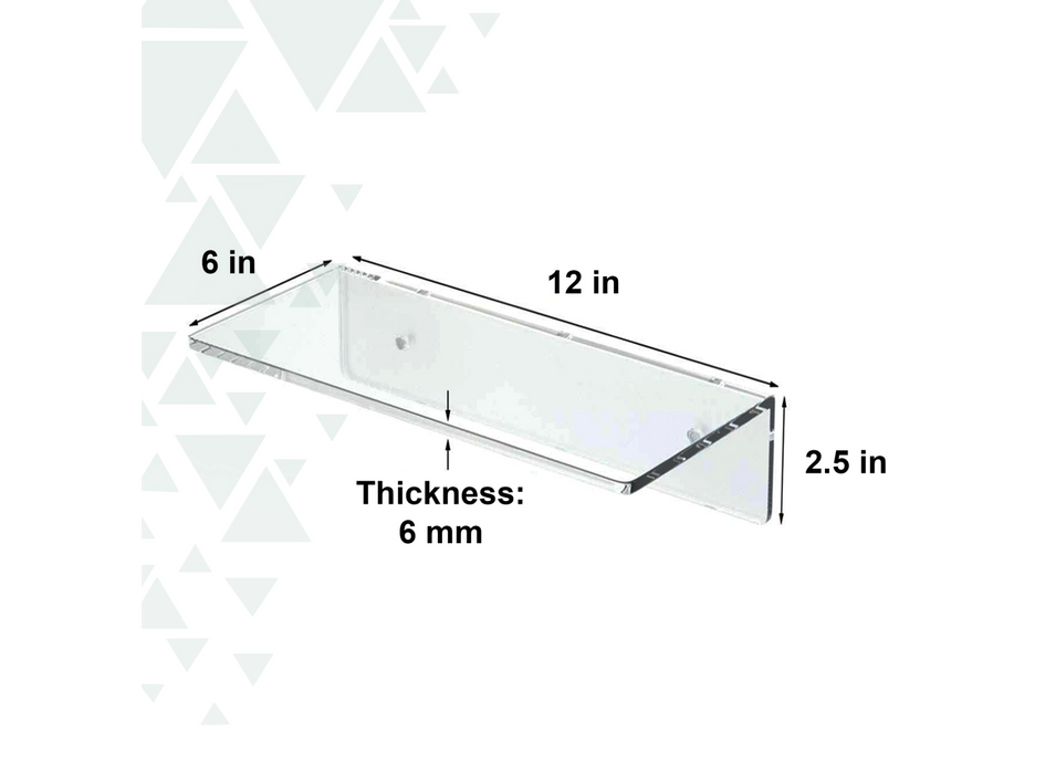 3112 Acrylic Shelf (2.5in (H) x 12.0in (L) x 6.0in (D) x 6.0mm)