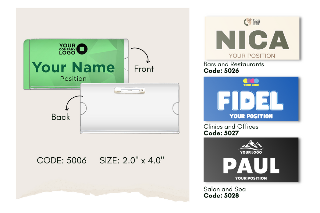 Code No.: 5006                        _                  Size: 2.0" x 4.0"                Insertable Nameplate with Safety Pin