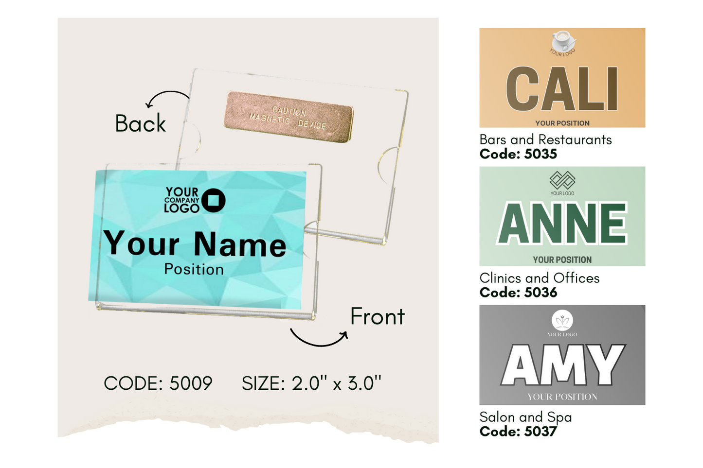 Code No.: 5009                        _                  Size: 2.0" x 3.0"                Insertable Nameplate with Magnetic Holder